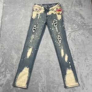 NWT Apple Bottoms Deadstock Jeans Womens 7/8 (29x33) Blue Denim Bleach Splatter